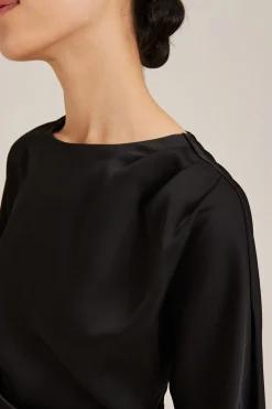 Satin Drape Long-Sleeve Top