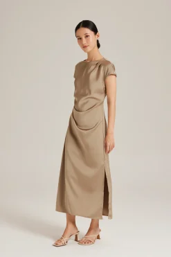 Satin Drape Maxi Dress