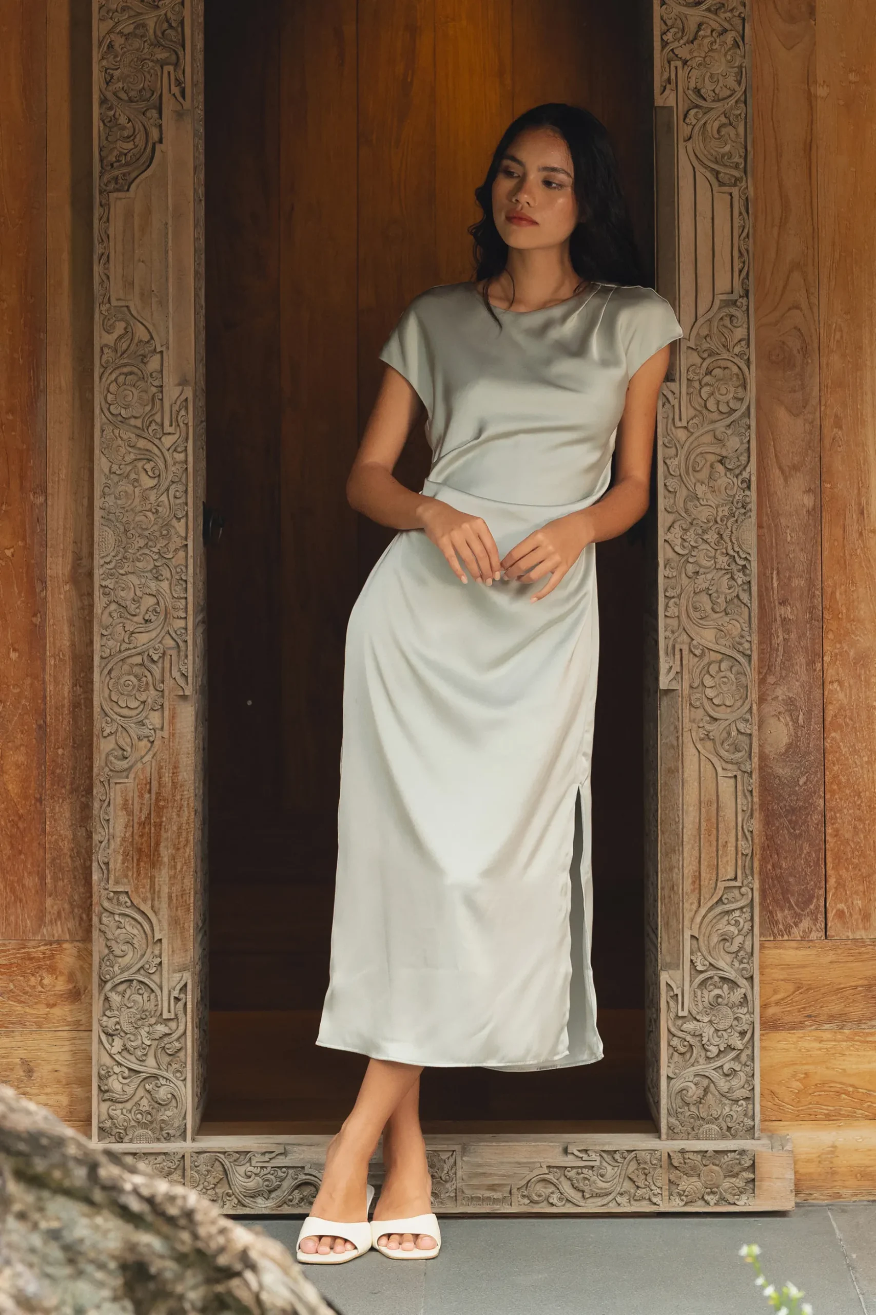 Satin Drape Maxi Dress