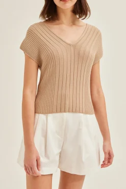 Soft Ribbed V-Neck Knit Top