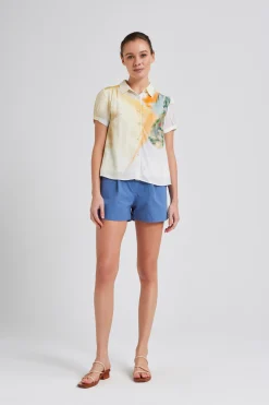 Soleil Gathered Puff-Sleeve Top