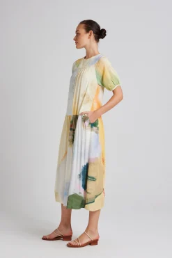Soleil Rayon Puff Sleeve Dress