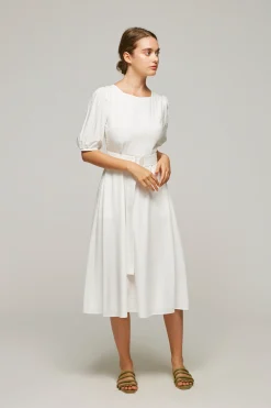 Square-Neck Belted Midi Dress