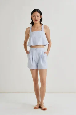 Square-Neck Linen Halter Top