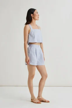 Square-Neck Linen Halter Top