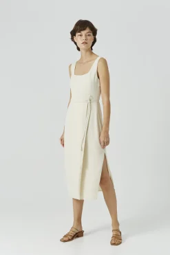 Square-Neck Overlap Midi Dress