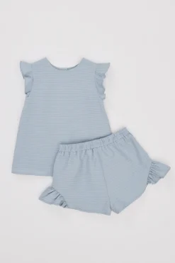 Striped Cotton Ruffle Shorts