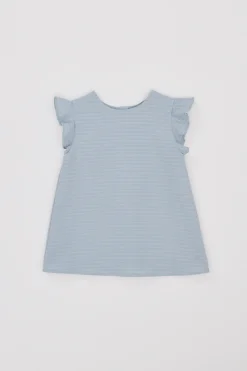 Striped Cotton Ruffle Sleeve Top