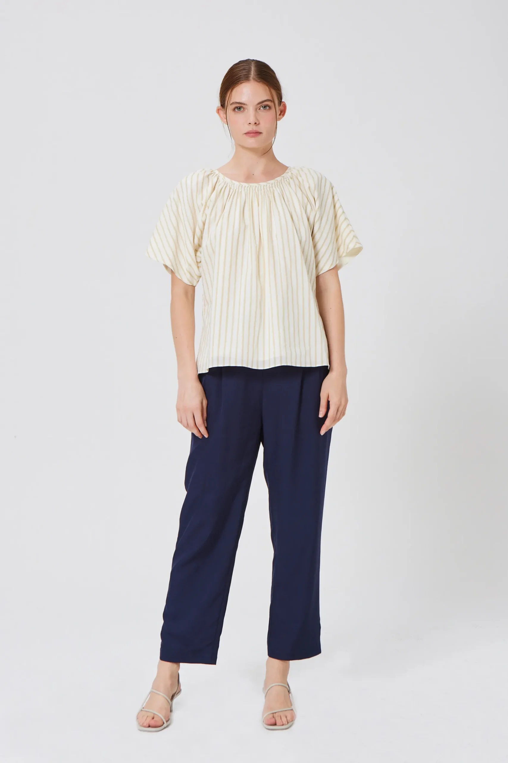 Striped Cotton Smocked Blouse