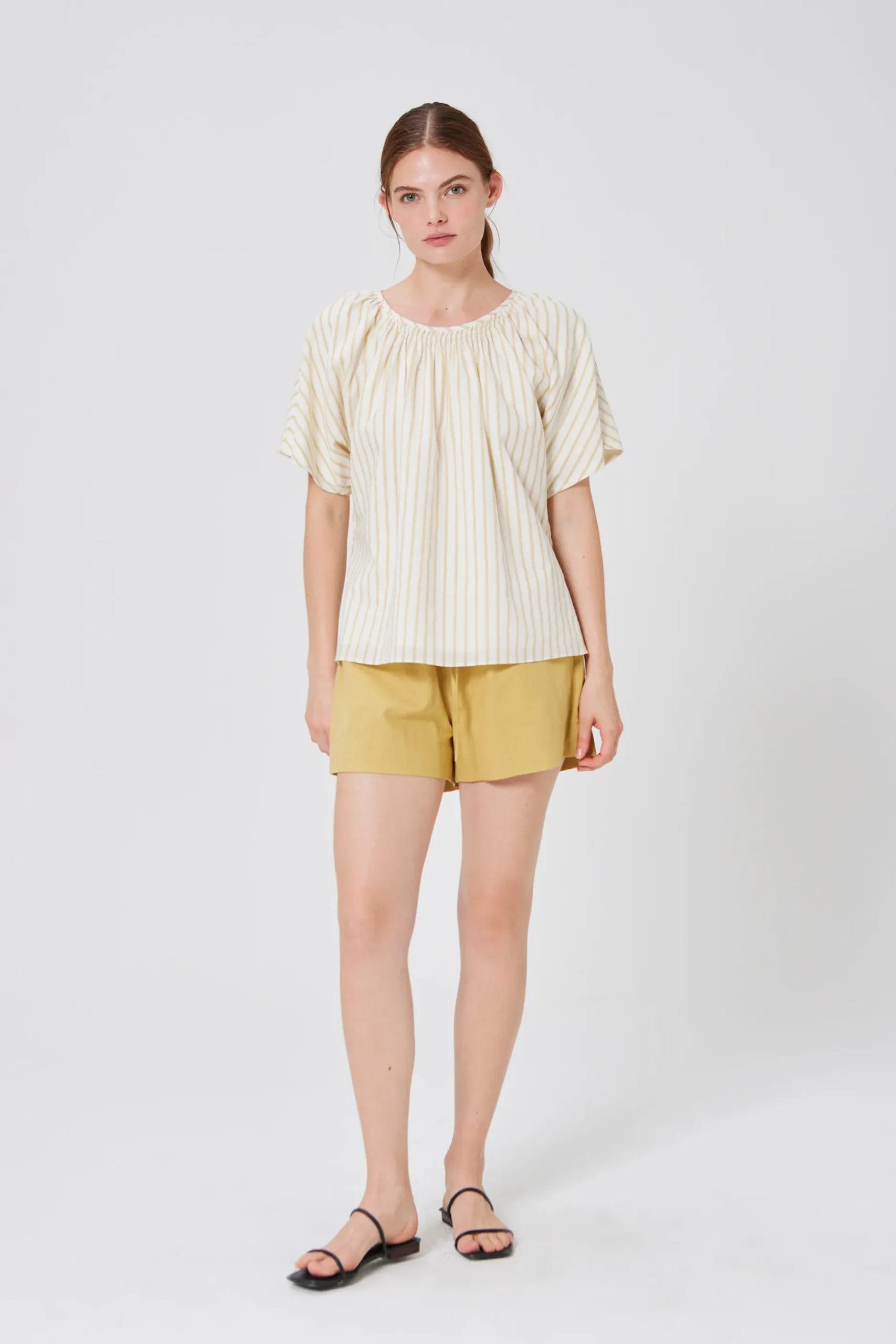 Striped Cotton Smocked Blouse