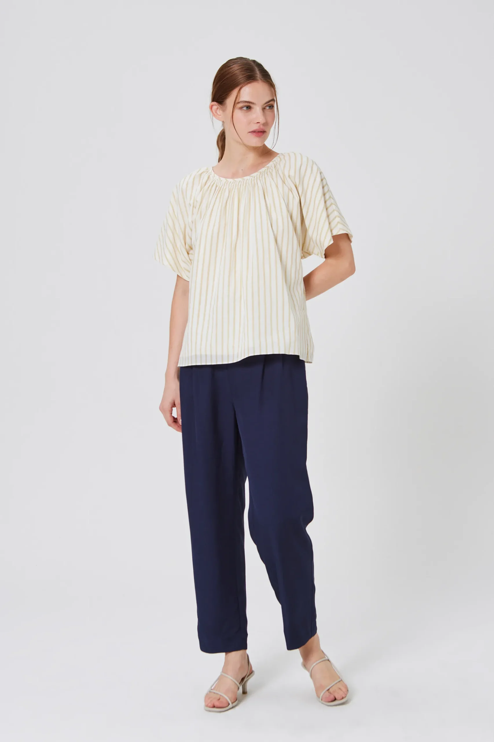 Striped Cotton Smocked Blouse