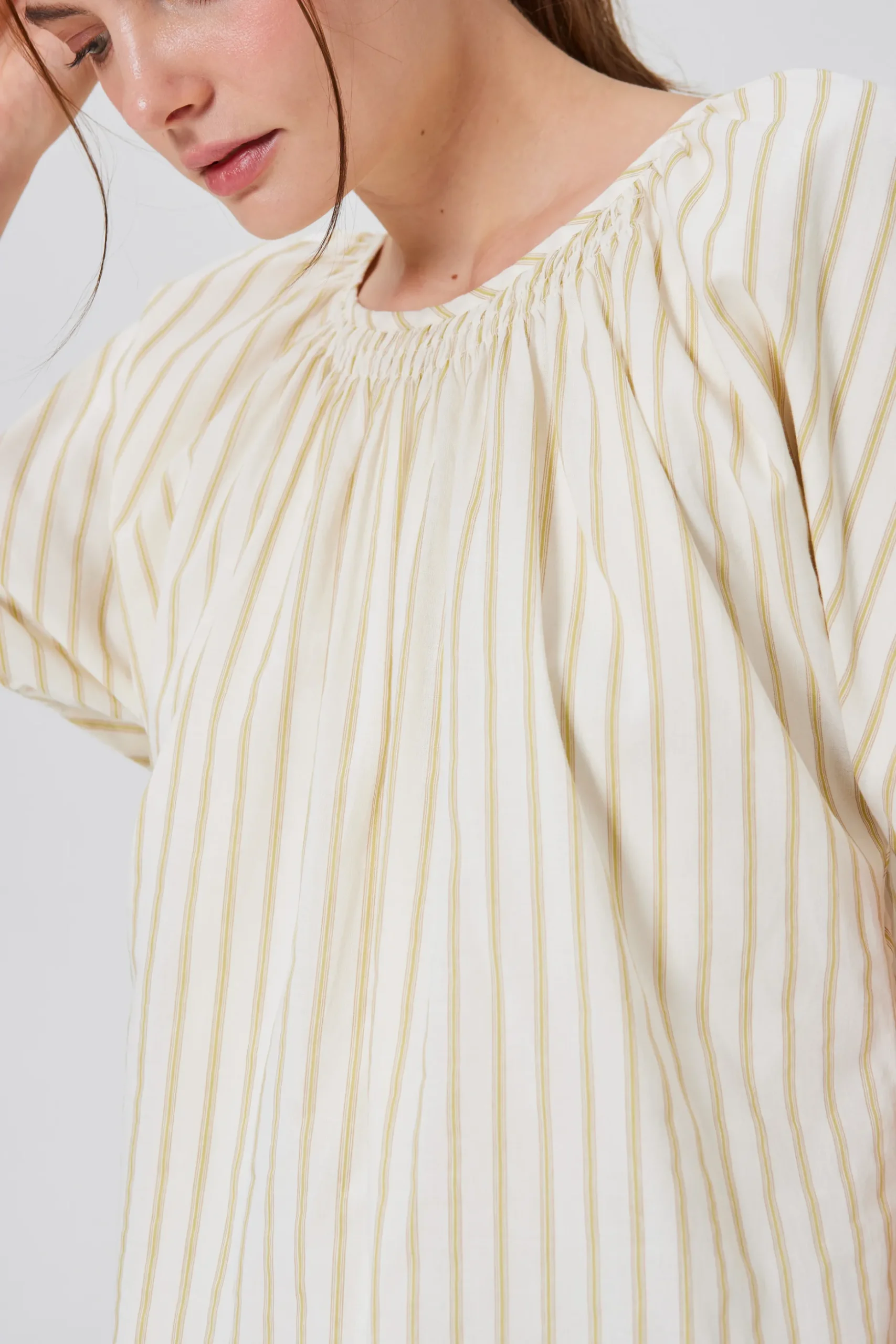 Striped Cotton Smocked Blouse