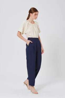 Striped Cotton Smocked Blouse