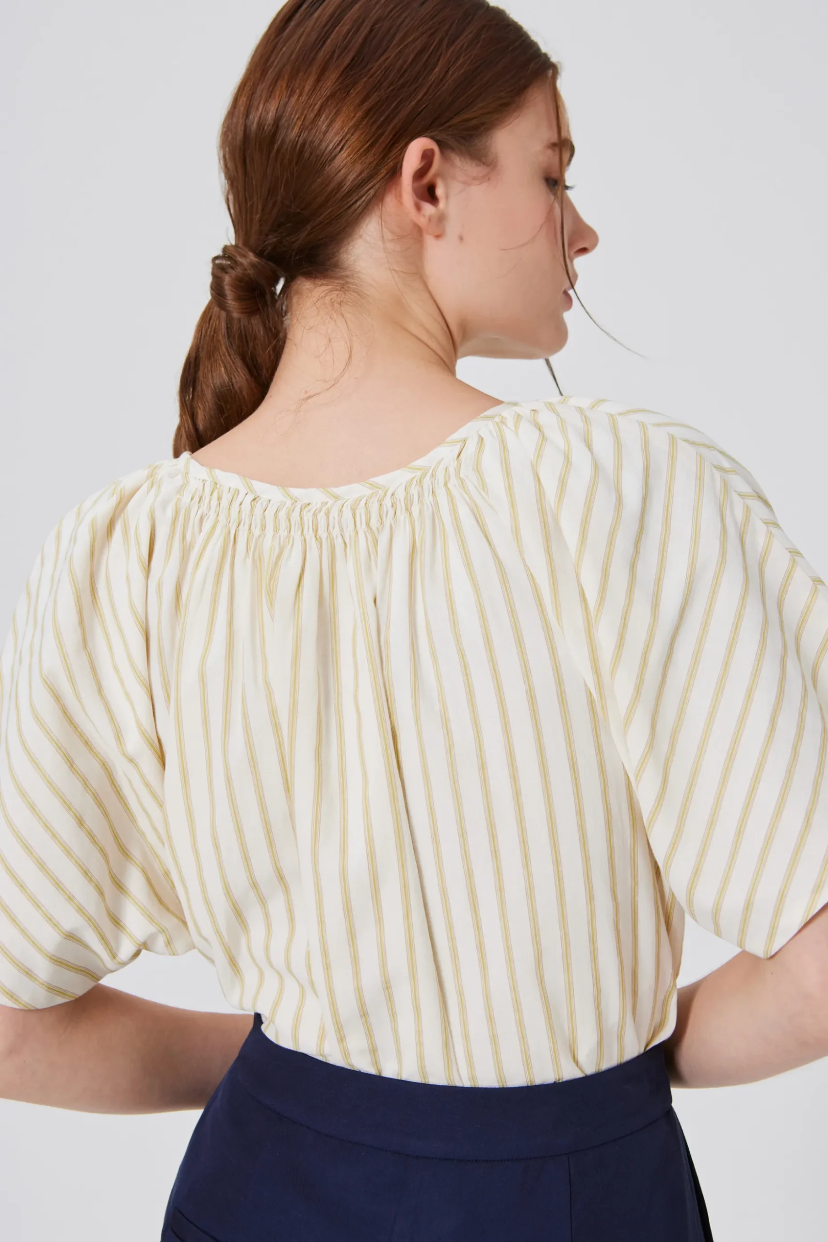 Striped Cotton Smocked Blouse