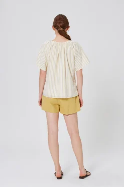 Striped Cotton Smocked Blouse