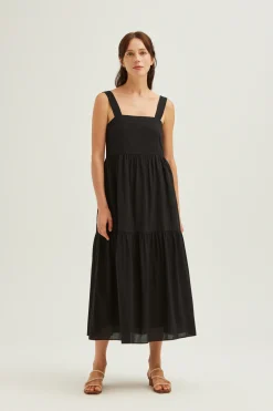 Striped Cotton Tiered Dress