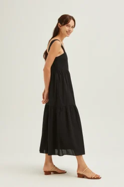 Striped Cotton Tiered Dress