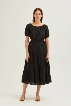 Striped Cotton Tiered Skirt