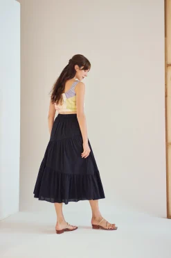 Striped Cotton Tiered Skirt