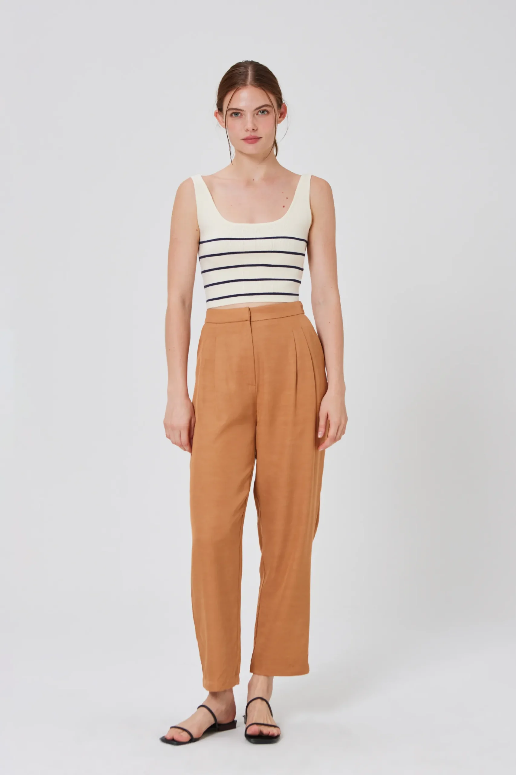 Striped Square-Neck Knit Crop Top