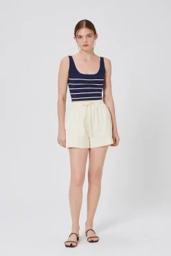 Striped Square-Neck Knit Crop Top