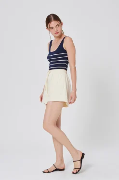 Striped Square-Neck Knit Crop Top