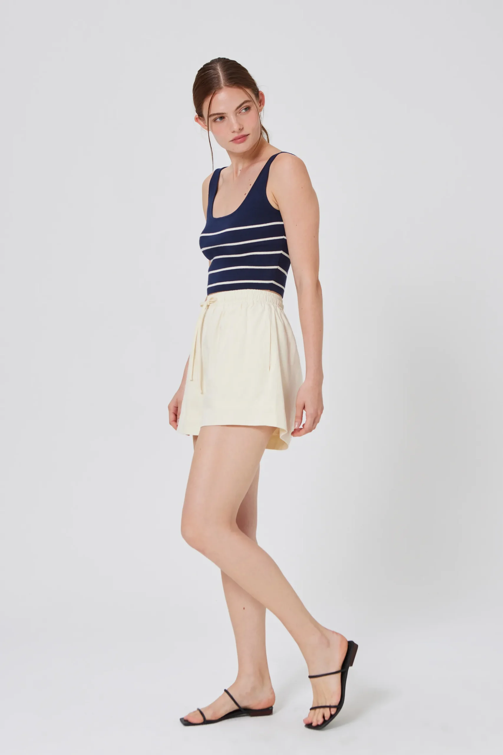 Striped Square-Neck Knit Crop Top