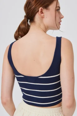 Striped Square-Neck Knit Crop Top