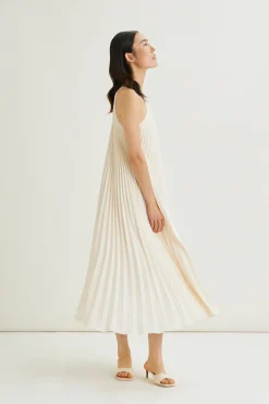 Sunray-Pleated Halter Dress