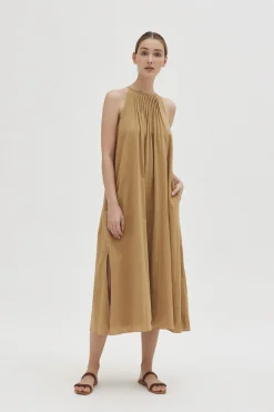 Textured Cotton Pleat Midi Dress