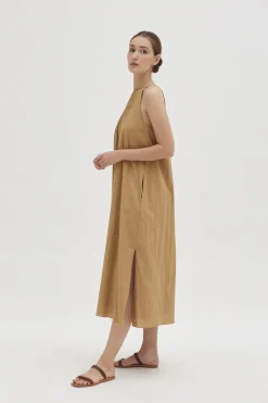 Textured Cotton Pleat Midi Dress