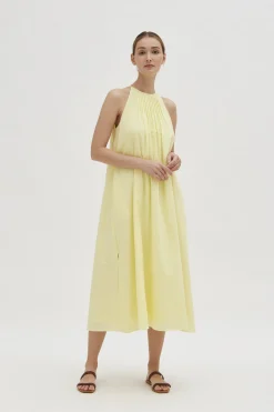 Textured Cotton Pleat Midi Dress
