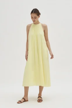 Textured Cotton Pleat Midi Dress