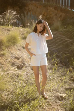 Textured Cotton Puff-Sleeve Top