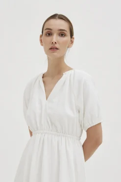 Textured Cotton Puff-Sleeve Dress