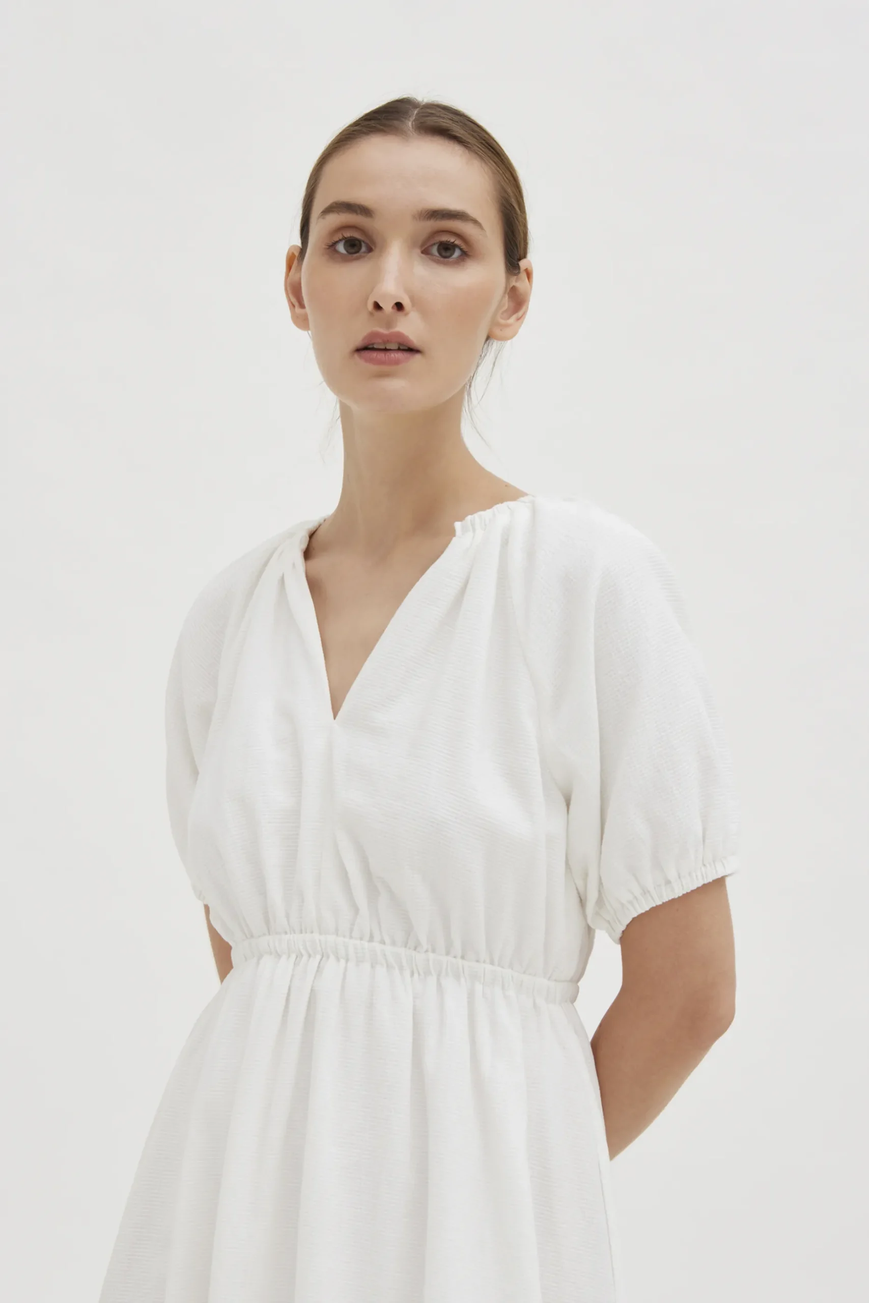 Textured Cotton Puff-Sleeve Dress