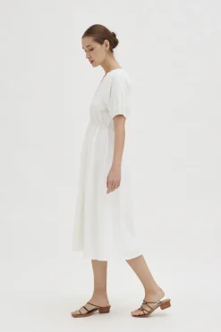 Textured Cotton Puff-Sleeve Dress