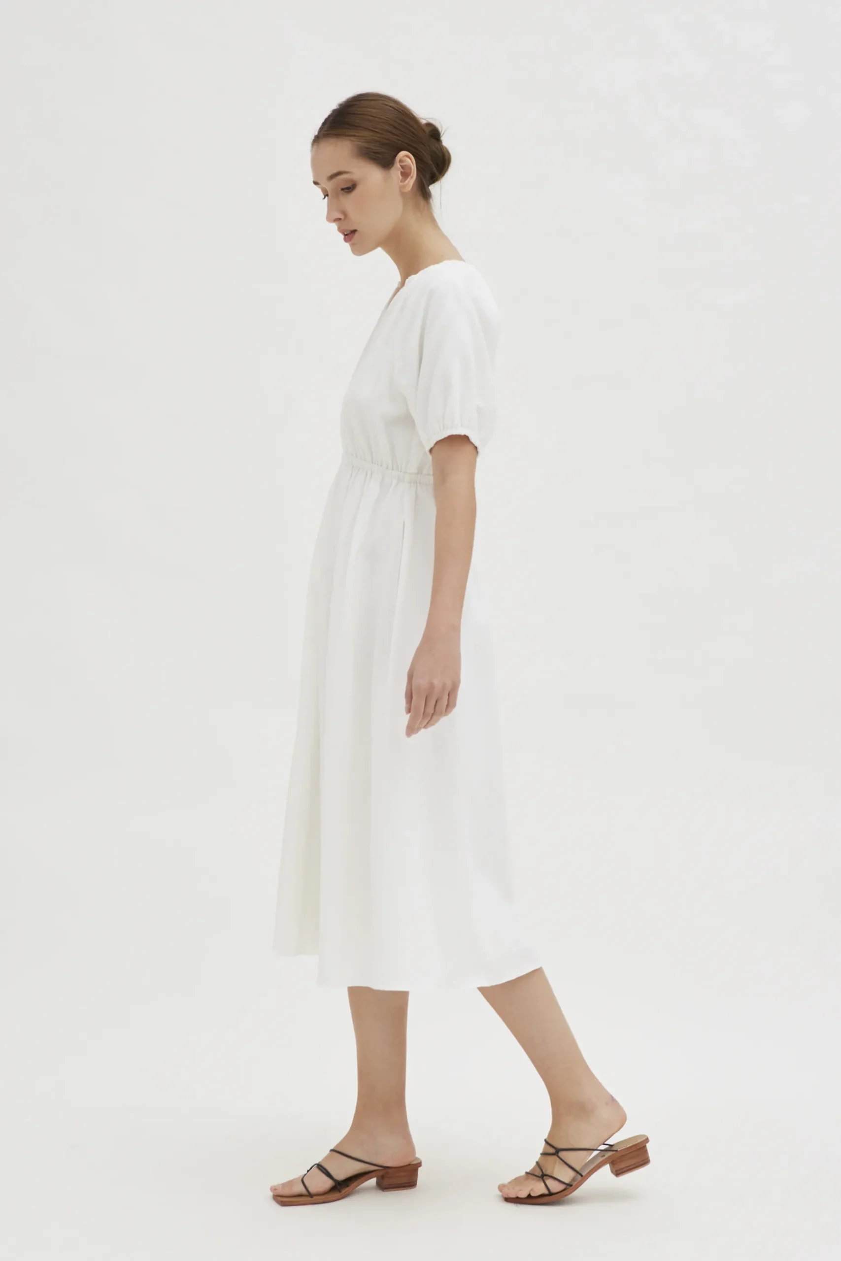 Textured Cotton Puff-Sleeve Dress