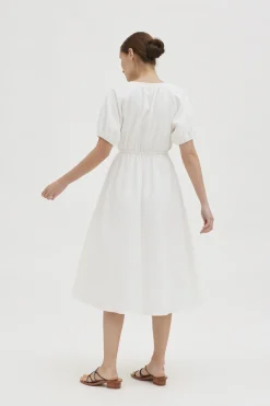 Textured Cotton Puff-Sleeve Dress