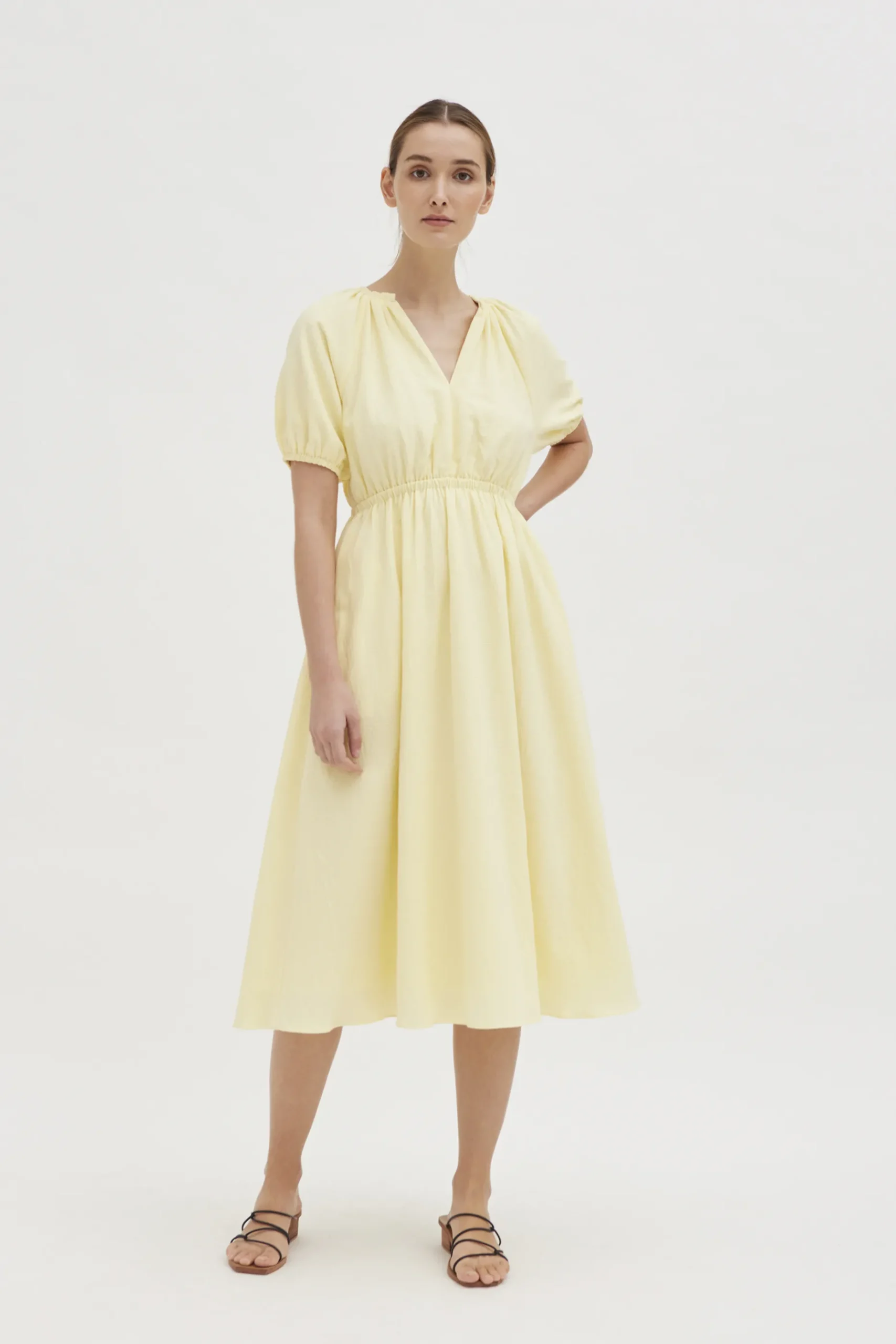 Textured Cotton Puff-Sleeve Dress