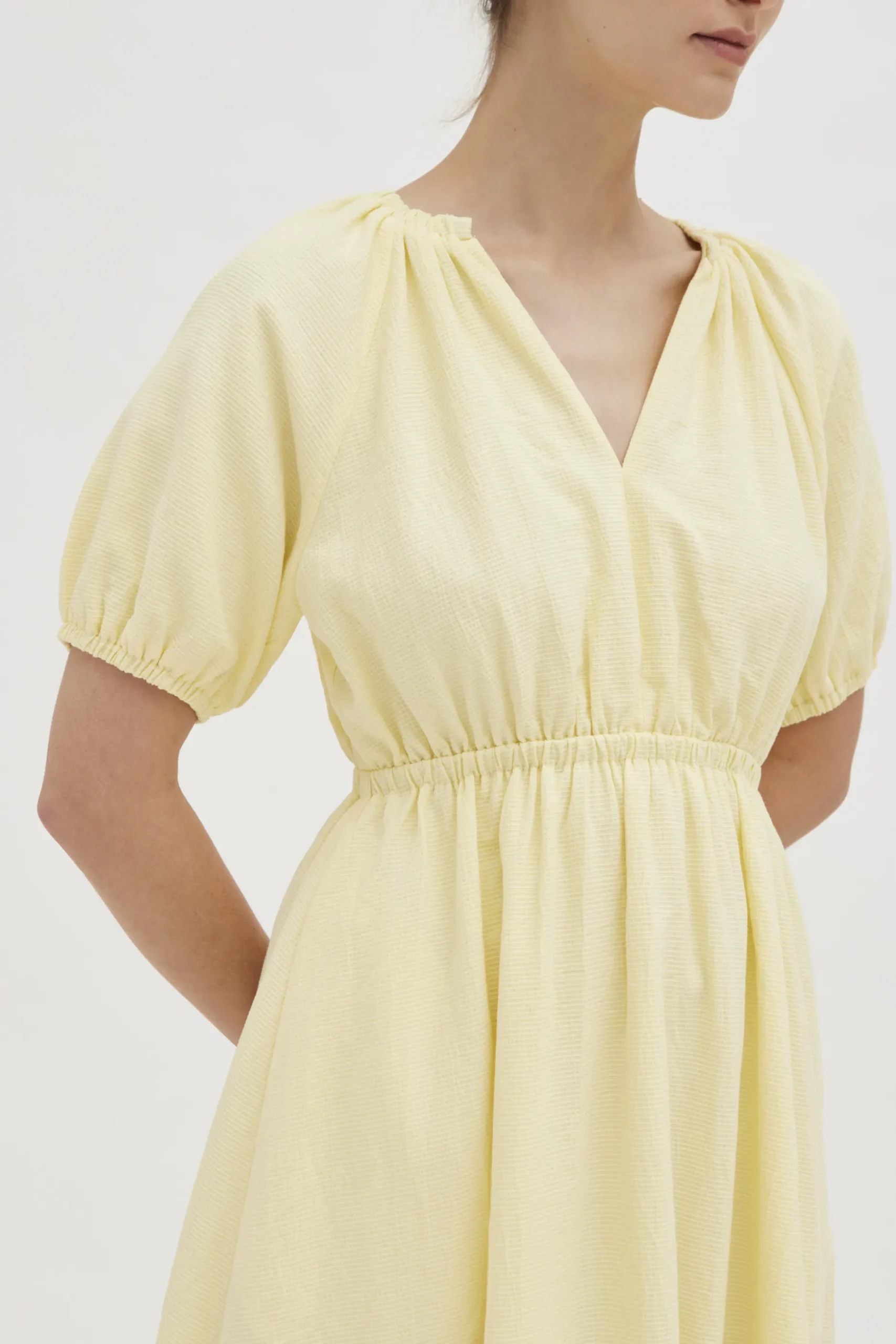 Textured Cotton Puff-Sleeve Dress