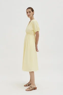 Textured Cotton Puff-Sleeve Dress