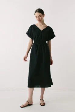 Textured Cotton V-Neck Dress