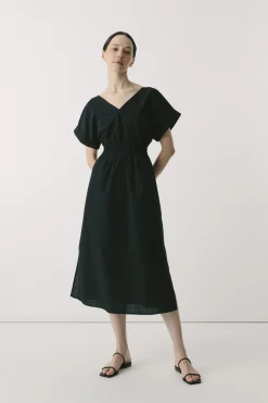 Textured Cotton V-Neck Dress