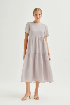 Textured Tiered Rayon Midi Dress