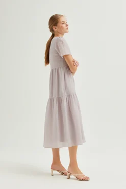 Textured Tiered Rayon Midi Dress