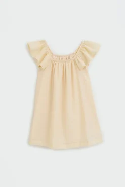 Textured Viscose Flutter Sleeve Dress