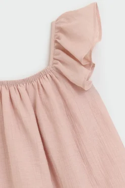 Textured Viscose Flutter Sleeve Dress