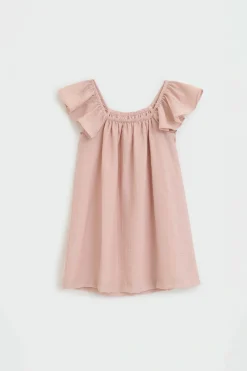 Textured Viscose Flutter Sleeve Dress