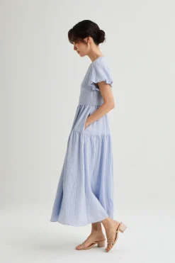 Textured Viscose Puff-Sleeve Dress